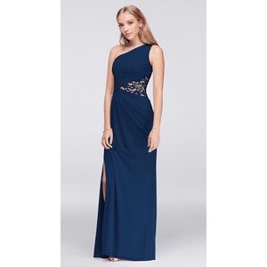 David’s Bridal Blue Bridesmaid Dress w Lace Sz 8